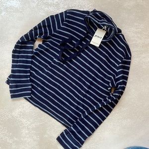 Pact navy strip Waffle Cozy Neck Pullover